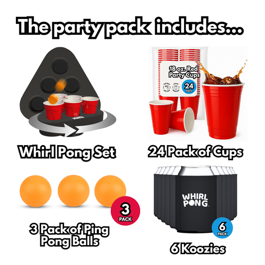 Whirl Pong Party Pack - Includes Game Set, Cups, Balls, & Koozies