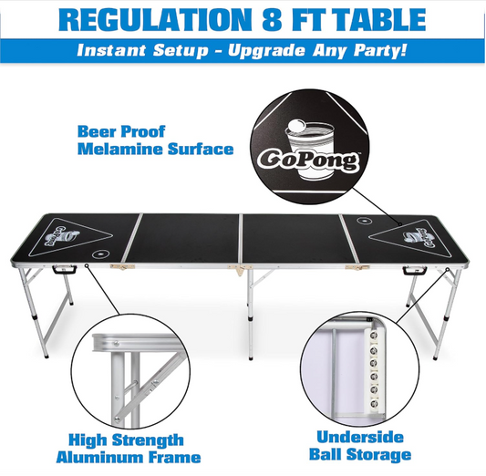 Black 8 Foot Portable Beer Pong/Tailgate Table
