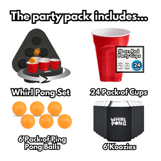 Whirl Pong Party Starter Pack - Includes Game Set, Cups, Balls, & Koozies