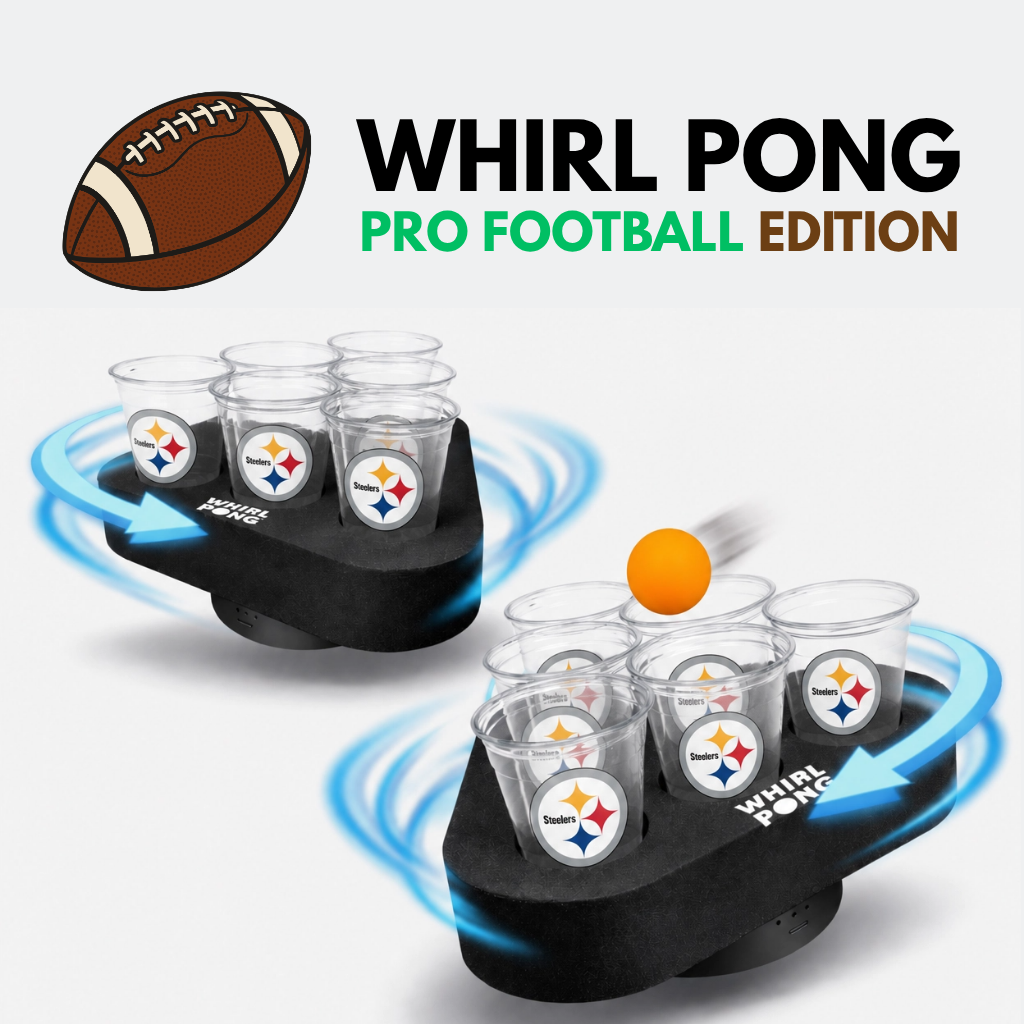 Whirl Pong™ Steelers Party Bundle (Set of 2) | Includes Steelers Solo Cups + Orange Ping Pong Balls