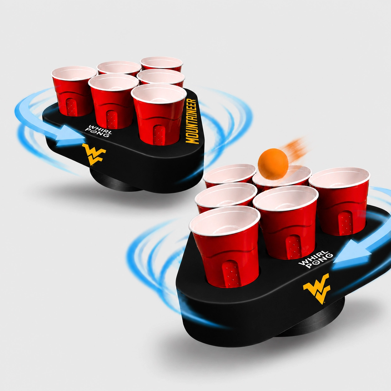 Whirl Pong™ - Spinning Cup Pong Game | West Virginia (Set of 2)