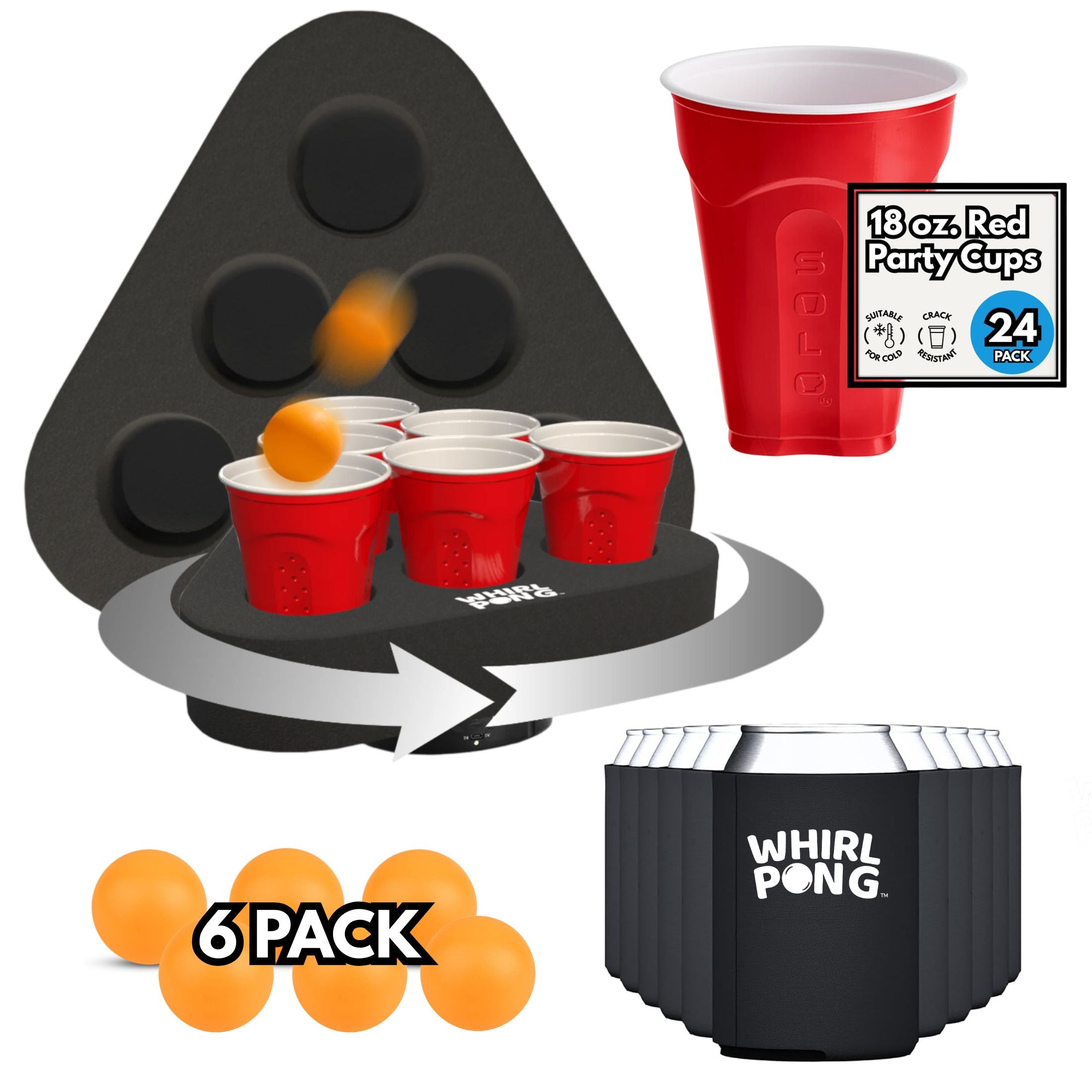 Whirl Pong Party Starter Pack - Includes Game Set, Cups, Balls, & Koozies