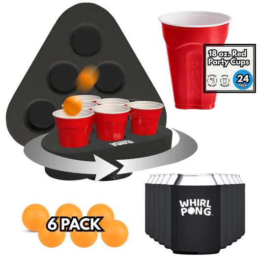 Whirl Pong Party Starter Pack - Includes Game Set, Cups, Balls, & Koozies